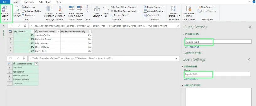Loading the tables in power Query to perform fuzzy match in Excel. 4