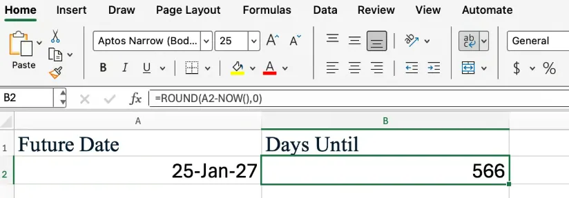 Excel NOW() combined with Excel ROUND() 2