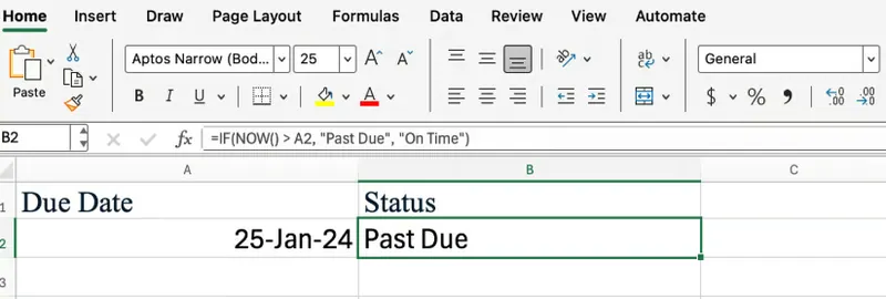 Função NOW() do Excel combinada com a função IF() 3
