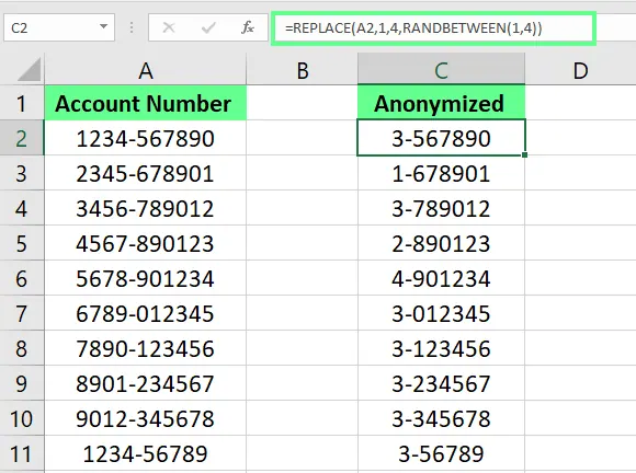 Hide/anonymize the sensitive data with the random numbers with RANDBETWEEN function in Excel. 7