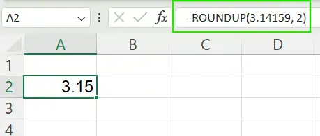 Using ROUNDUP() function to round up a number in Excel. 2