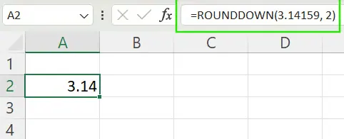 Using ROUNDDOWN() function to round down a number in Excel. 3