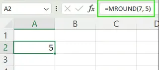 ExcelでMROUND()関数を使用して数値を指定された倍数の最も近い値に丸める。 4