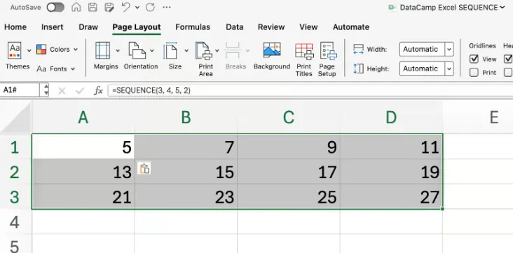 Using SEQUENCE in Excel to create a grid 2