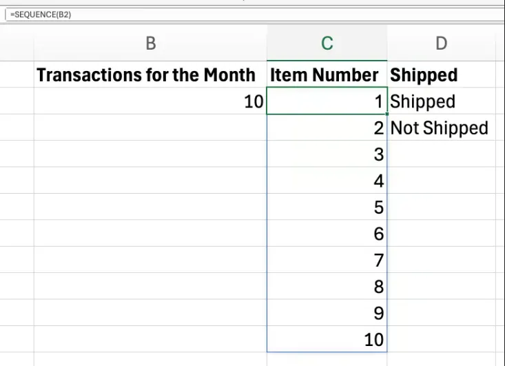 Using SEQUENCE in Excel for a dynamic list 3