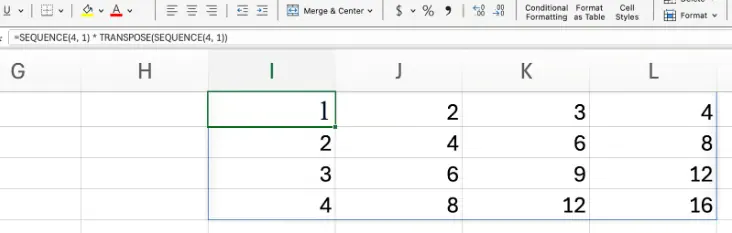Matrix multiplication in Excel Using SEQUENCE and TRANSPOSE 6