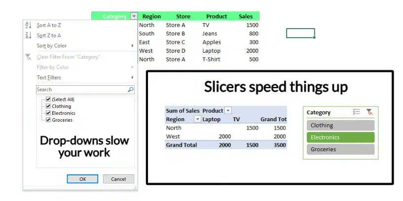 comparing drop-down menus with Excel slicers 1