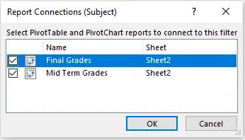 Specify the PivotTables to link to in Excel 12