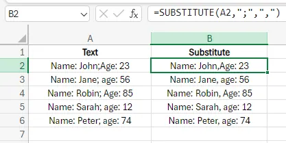 古いテキストを置き換えるためにsubstitute関数を使用。 5