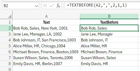 データを抽出するためにTEXTBEFORE()関数を使用。 6
