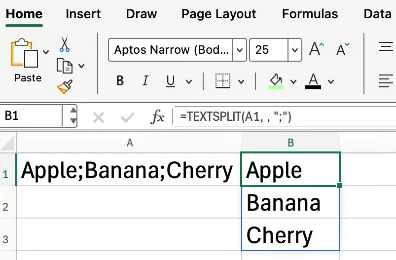 Excel TEXTSPLIT() Splitting Text into Rows 2