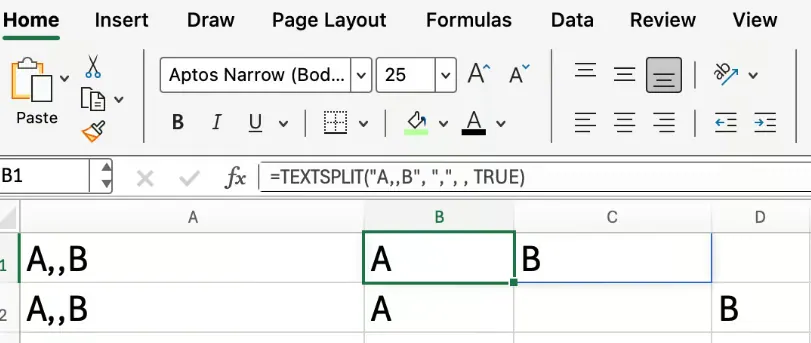 Excel TEXTSPLIT ignoring empty values 4