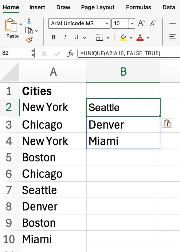 Excel UNIQUE function for truly unique values 4