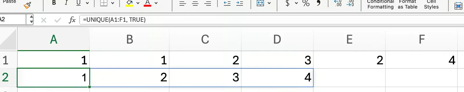 Excel UNIQUE function with columns not rows 5