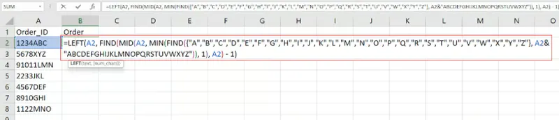 Extraindo números do início de uma string no Excel. 1