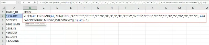 Extracting numbers from the beginning of a string in Excel. 1