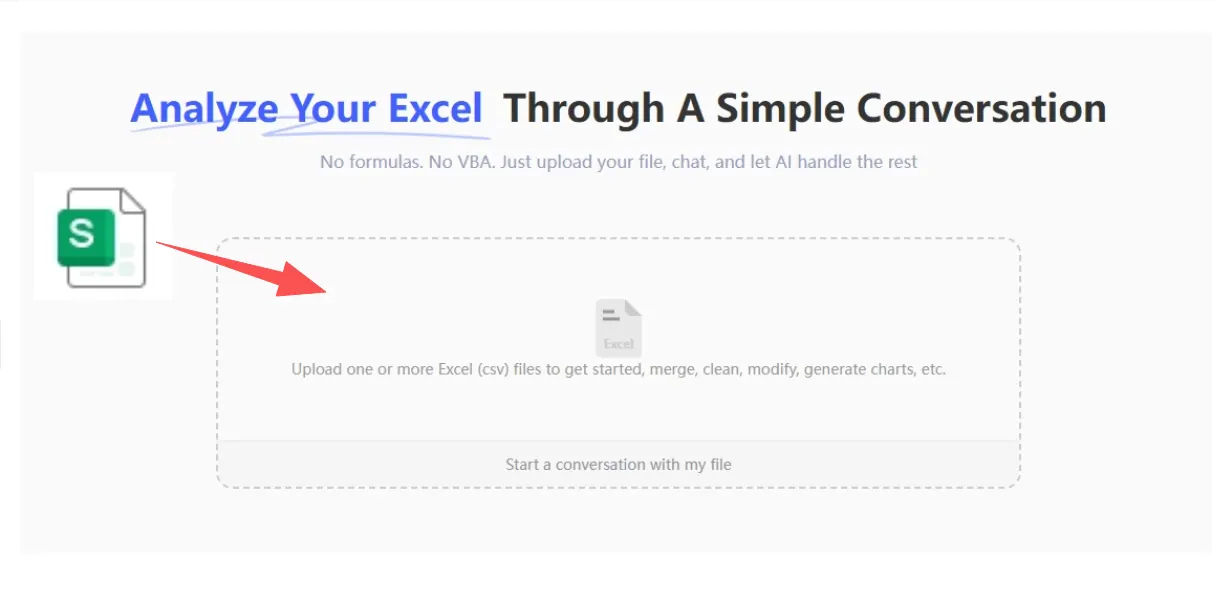 RowSpeak file upload flow for spreadsheet analysis