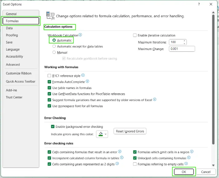 How to enable Automatic Calculation options in Excel. 10