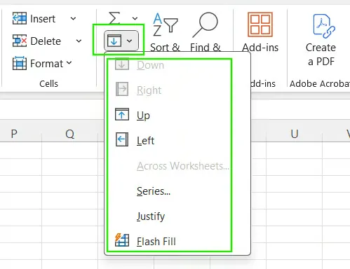 The Excel Fill option in the ribbon. 8