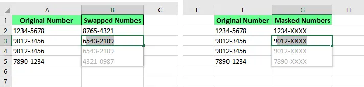 Excel에서 플래시 필드를 사용하여 데이터 교환 및 숨기기. 10