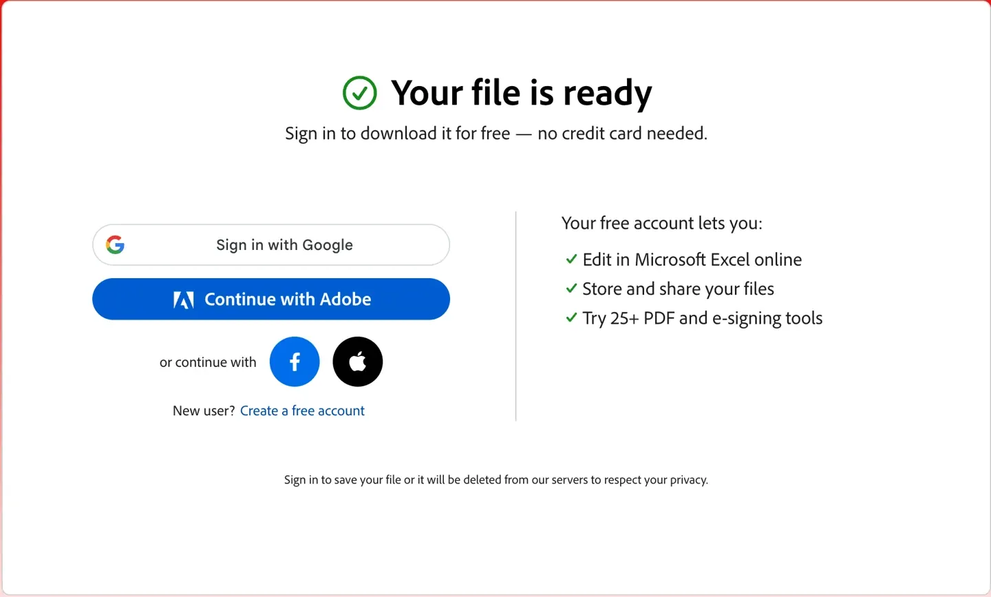Adobe's second-download prompt offering a free download after signing in, with no credit card required Adobe's second-download prompt offering a free download after signing in, with no credit card required