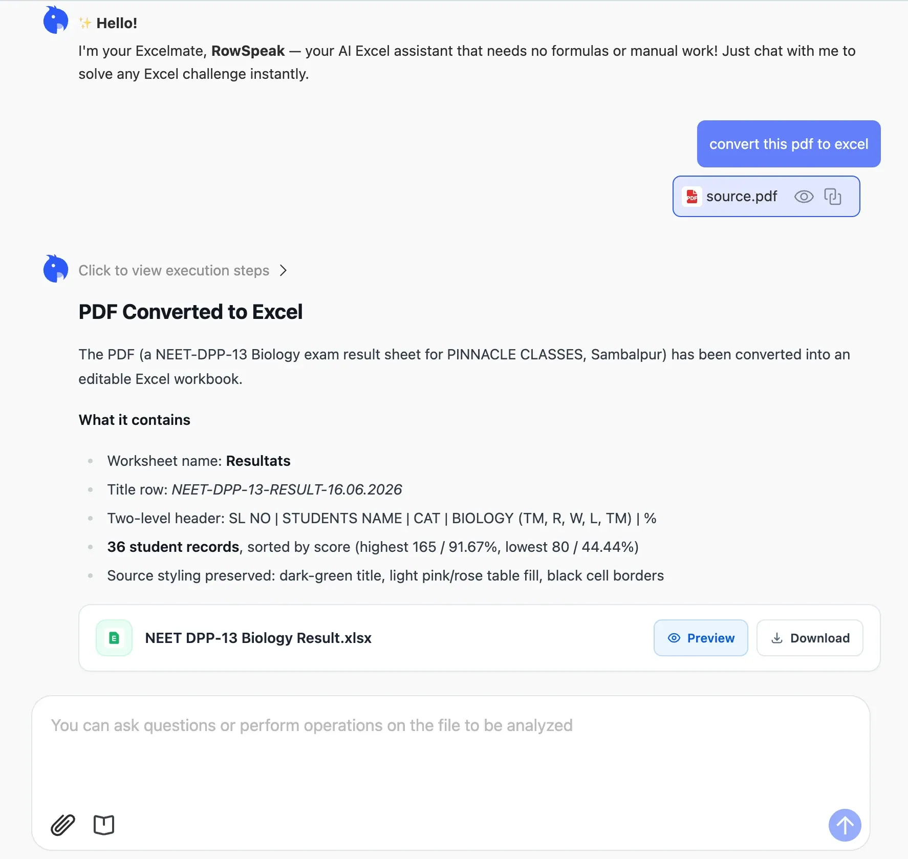 RowSpeak converting a PDF with OCR into an editable Excel workbook RowSpeak converting a PDF with OCR into an editable Excel workbook