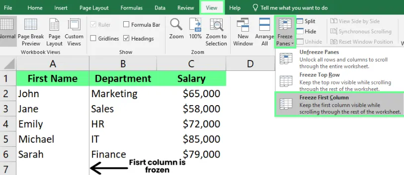 Figer la première colonne dans une feuille Excel 2