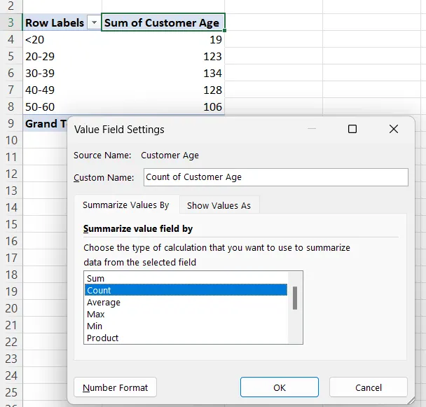 Value Field settings 10