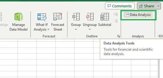 Data Analysis ToolPak in Excel 12