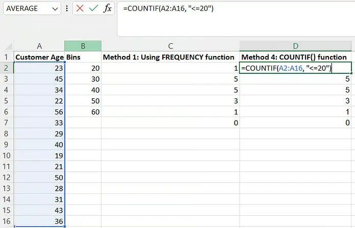 Calculate frequency distribution using the COUNTIF() function 17
