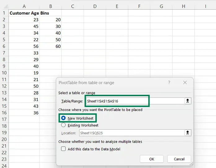 Specifying pivot table parameters 5
