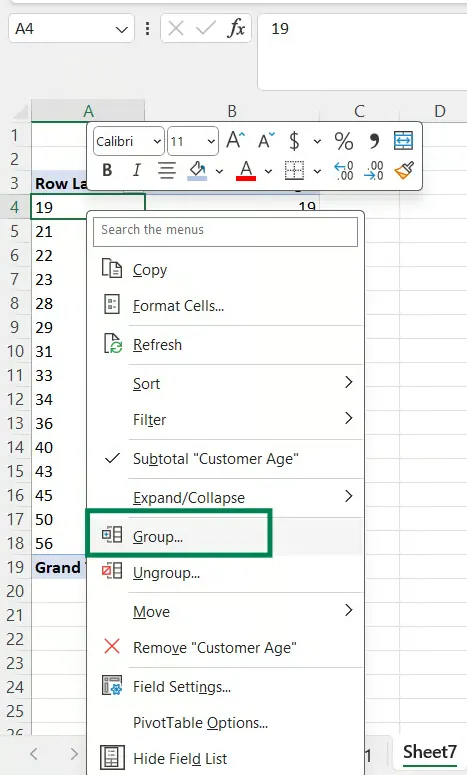 Group the row values in the pivot table 7