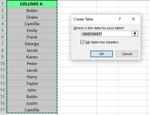 Select the data automatically and hit ok in excel 9