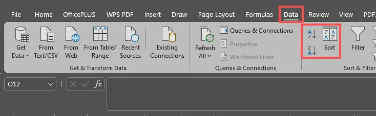 Excel's A-Z Sort Icon on the Data Tab