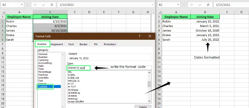 Personnalisation du format de date dans Excel. 3