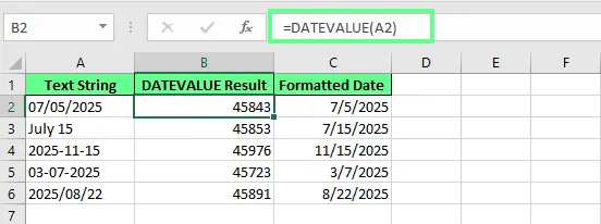 Conversion de texte en date à l'aide de DATEVAL dans Excel. 4