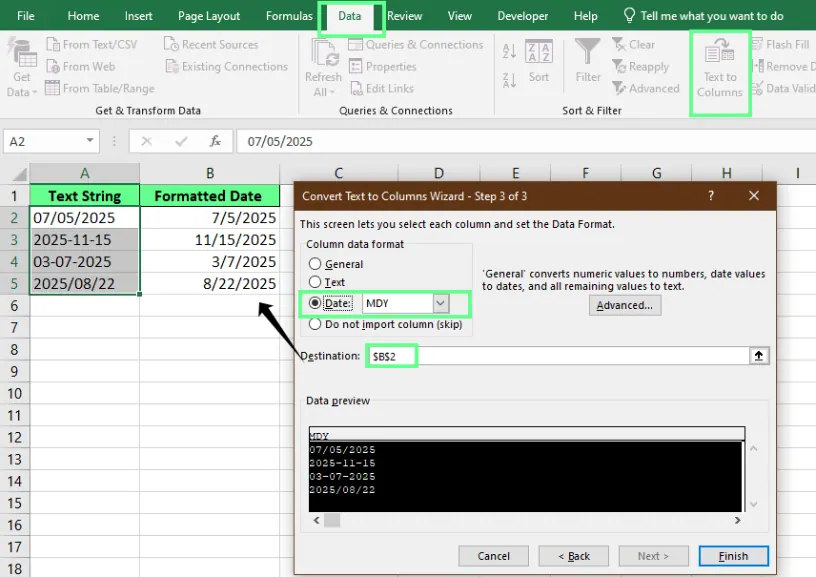 Conversion de texte en date à l'aide de Convertir. 5