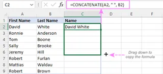 Demonstração da função CONCATENAR