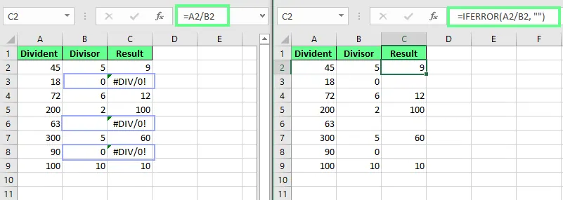 Handling #DIV/0! error with IFERROR() function in Excel 7