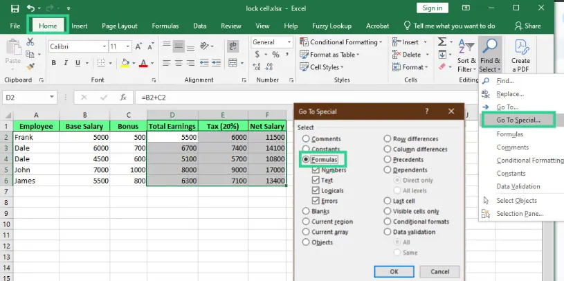 Locking the formulas cells in Excel. 5
