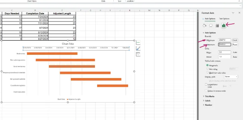 Ajustez les bornes minimum et maximum pour correspondre à votre calendrier de projet 8