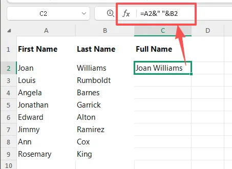 Combining first and last name with ampersand 1