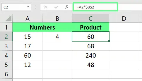 Excel에서 절대 참조로 열 곱하기. 6
