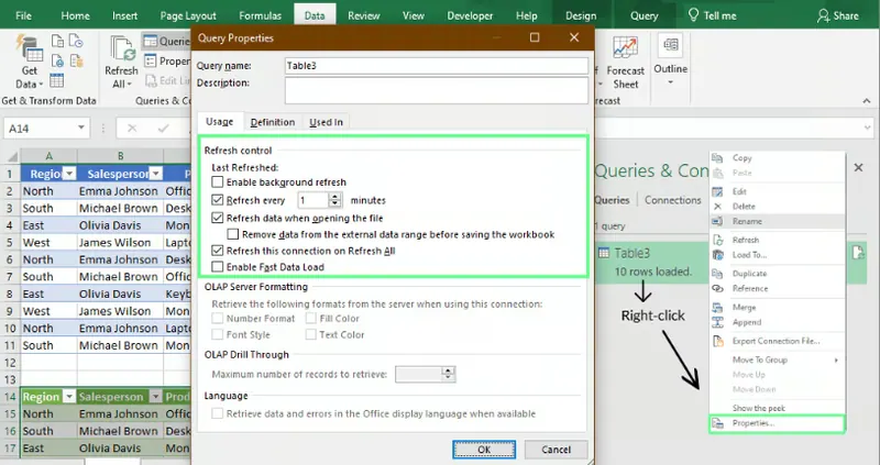 Power Query를 사용하여 Excel 피벗 테이블 새로 고침 4