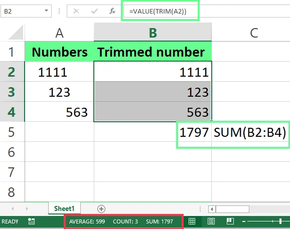 Combine VALUE\(\) and TRIM\(\) to remove spaces before numbers in Excel. 11