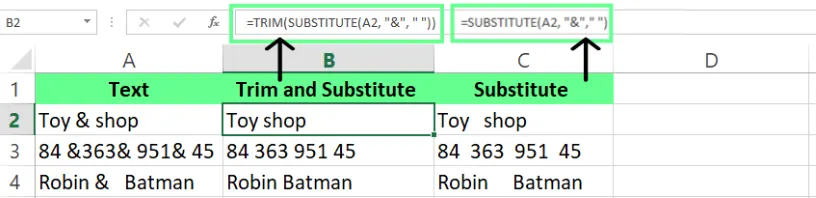 Combine TRIM\(\) and SUBSTITUTE\(\) to clean spaces in Excel. 13