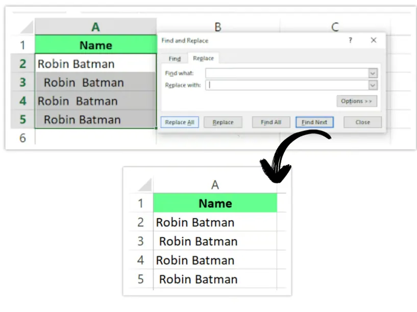 using Find & replace feature in Excel 4