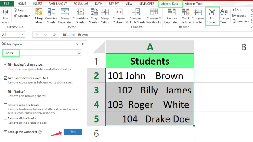 TRIM spaces in Excel 6