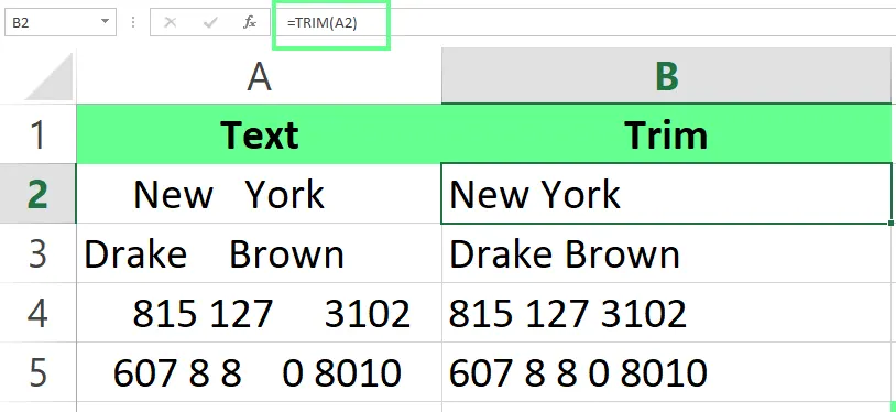 Use TRIM\(\) to remove extra spaces in Excel. 7