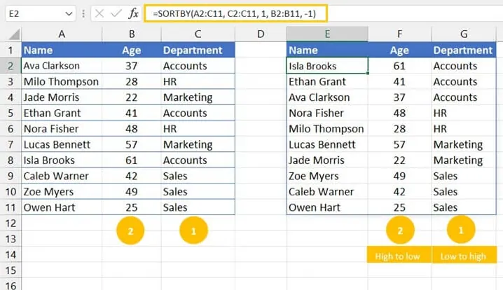 Using the SORTBY function for multi-level sorting